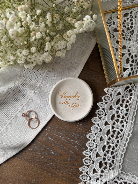 handmade in Edmonton, happily ever after ring dish gift for wedding couple