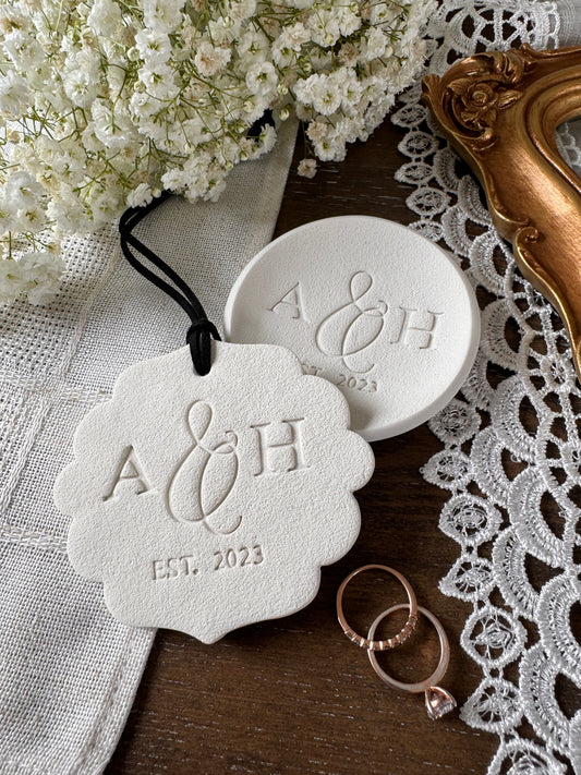 matching ornament and ring dish gift for wedding couple