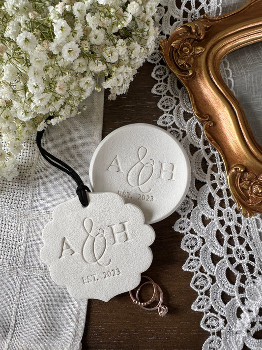 custom textured wedding ornament and ring dish for couple