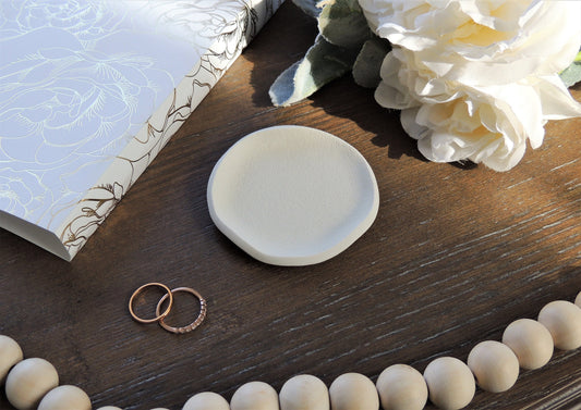 wedding flat lay kit for photographer, white clay ring dish