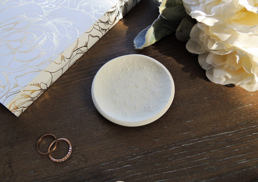 prop for photographer flat lay kit, floral design white ring dish